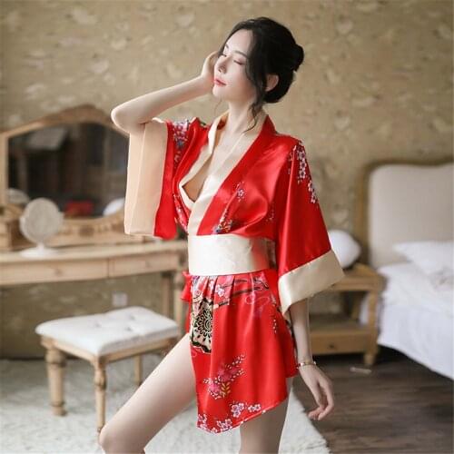 L-U-K Lady Sexy Japanese Kimono Sexy Robe Woman Print Nightgown Female Taste Pajamas Tie Up Cosplaying Nightclub Stage Costume
