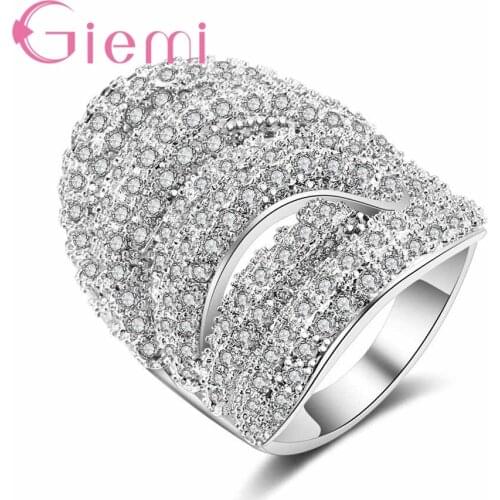 Hot Selling Luxury Wide Ring Fashion Hollow Cross Band for Women Gift Paved Full White Crystal Silver Color Jewelry