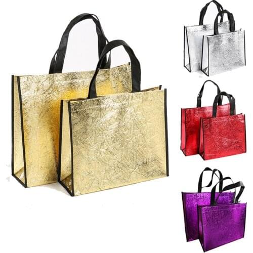 1Pc Fashion Large Foldable Eco Shopping Bag Laser Glitter Female Handbag Reusable Tote Waterproof Fabric Non-woven Bag No Zipper