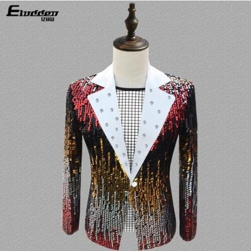 Men suits designs masculino homme terno stage costumes for singers jacket men Multicolor sequins blazer dance star style dress