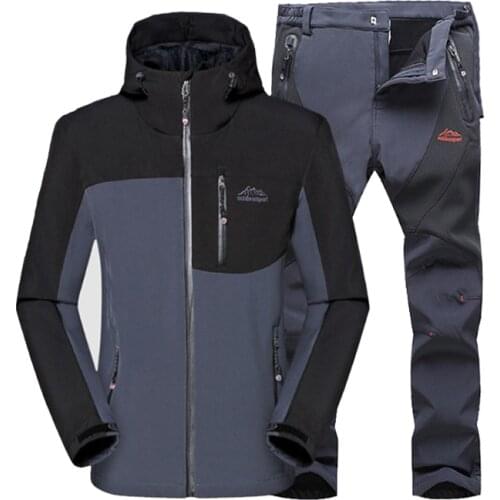 Men Winter Outdoor Jackets&Pants Fishing Thermal Sets Plus Size Waterproof Jackets Fishing Hiking Climbing Softshell Fleece Suit