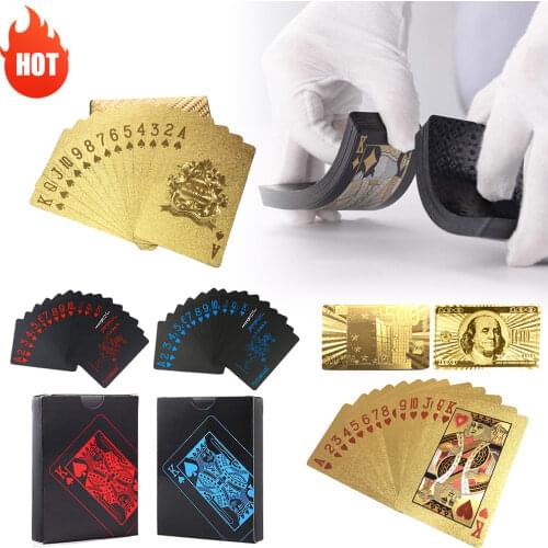 Golden Playing Cards Set Waterproof Plastic PVC Black Color Poker Cards Sets Magic Tricks Poker Creative Box-packed 54sheets/set