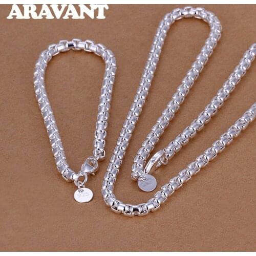 925 Silver Jewelry Sets Fashion Round Box Chain Bracelet Necklace Women Wedding Party Bridal Jewelry Set