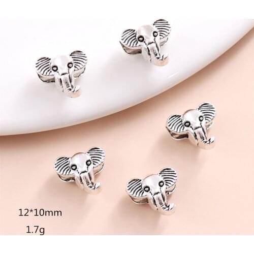 Vintage Silver Elephant animal big hole beads fit Pandora Charms diy European Bracelets Jewelry Making Handmade 60pcs/lot