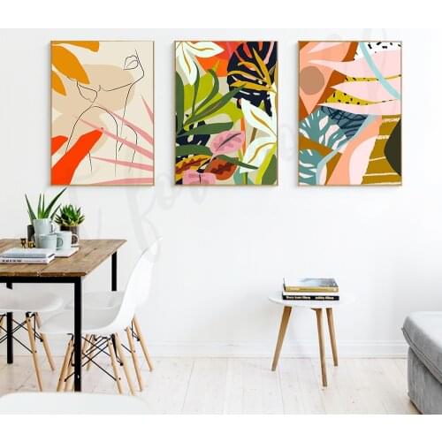 Colorful Leaves Poster Canvas Painting Line Feature Wall Art Print Nordic Room Picture Jungle Plant Bedroom Home Decor