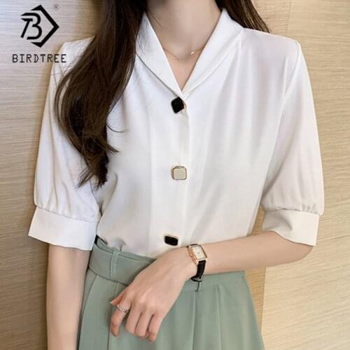 Casual Shirts For Women 2021 Summer Turn-down Collar Short Sleeve Single-breasted Chiffon Blouses Tops All Match T05507K