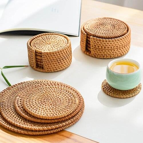 Rattan Placemat Coaster Heat Insulation Saucer Tea Coffee Mug Cup Teapot Dish Pot Pad Bowl Tray HandWoven Kitchen Table Accessor