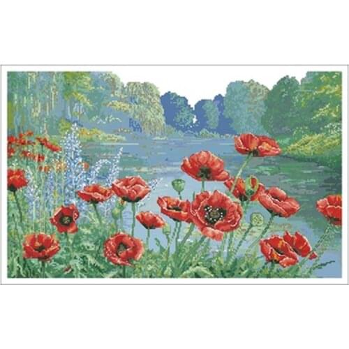 Poppy hillside patterns Counted Cross Stitch 11CT 14CT 18CT DIY Chinese Cross Stitch Kits Embroidery Needlework Set