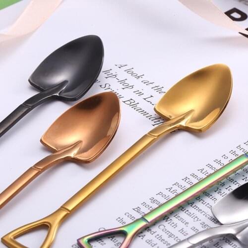 Steel Iron Shovel Spoon Coffee Ice Cream Spoon Engineering Retro Cute Head Kitchen Square Shovel Gadget Spoon 1PC D1M0