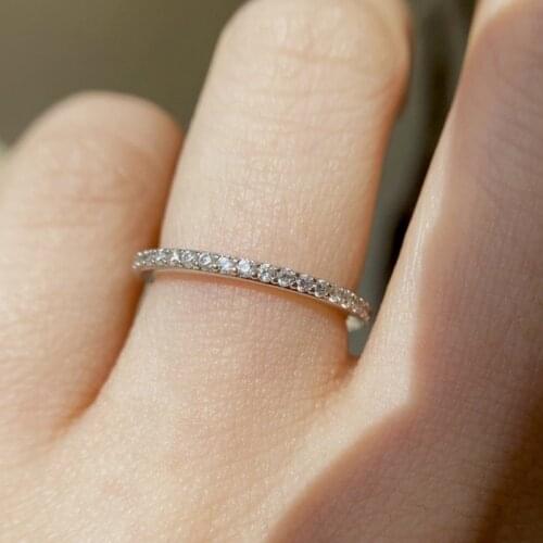 YANHUI Handmade Eternity Promise Engagement Wedding Band Silver Rings for Women Fine 1.5mm Finger Stacking Rings Party Jewelry