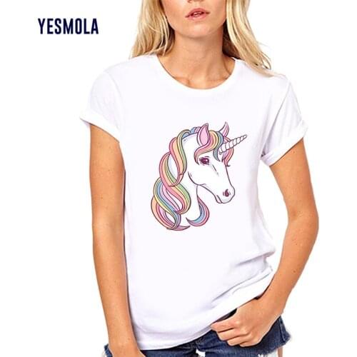 YESMOLA Womens T-shirt Custom Unicorn Korean Style Female Casual T-shirt Harajuku Women Kawaii Cartoon Streetwear Tshirt
