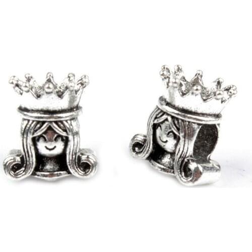 10PCS Hot Jewelry Accessories Antique Silver Plated Crown Queen Metal Bead Charm Fit Diy Snake Bracelet Choker Wholesale