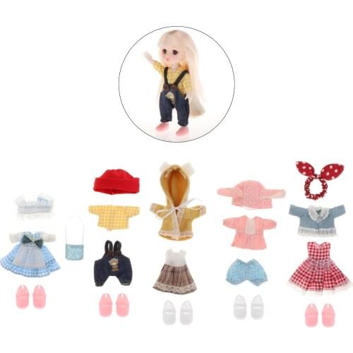 5pcs/set 16cm Mini Doll Clothes Party Grown Outfits with Shoes Doll Accessories for Kids Pretend Play Birthday Gifts