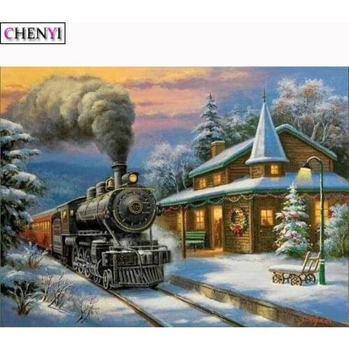 Diamond Painting Train and Snow House Embroidery Diamond Mosaic Cross Stitch Needlework Picture By Number Christmas Decoration