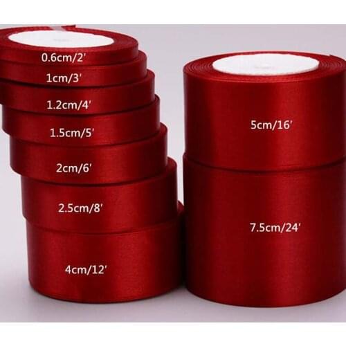 25Yards/Roll 3/ 6/10/15/20/25/40/50mm Wine Red Color Single Face Satin Ribbon DIY Gift Wrapping Christmas WeddingParty Ribbons