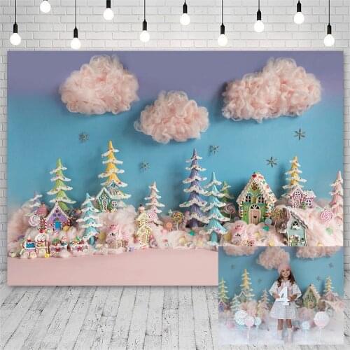 Avezano Merry Christmas Tree Candy Backdrop Winter Pink Clouds Baby Photography Backgrounds Banner Photo Studio Photophone Decor