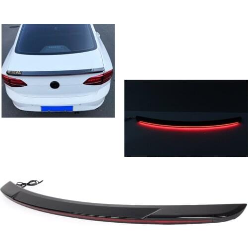 Car Tail Trunk Roof Wing Spoiler Lip Splitter Trim For Mazda 3 Axela 2012 2013 2014 2015 2016 2017 2018 w/ Red LED Light