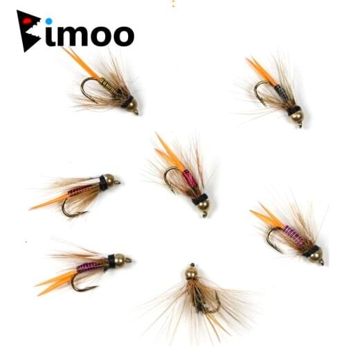 Bimoo 12pcs 12# Brass Bead Head Prince Nymph Trout Fishing Flies Fast Sinking Nymph Fly