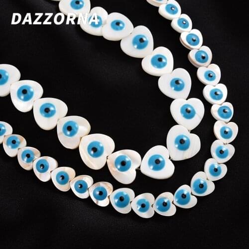 10/15mm Charms Natural Heart Shape Blue Evil Eye Mother Of Pearl Shell Beads For Jewelry Making DIY Bracelet Crafts Accessories