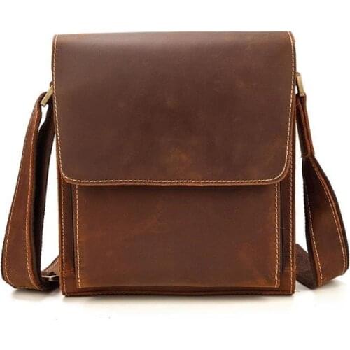 Crazy Horse Genuine Leather Messenger Bags 2021 Hot Formal Style Cowskin Shoulder Bag Official Men Bag with Belt Strap