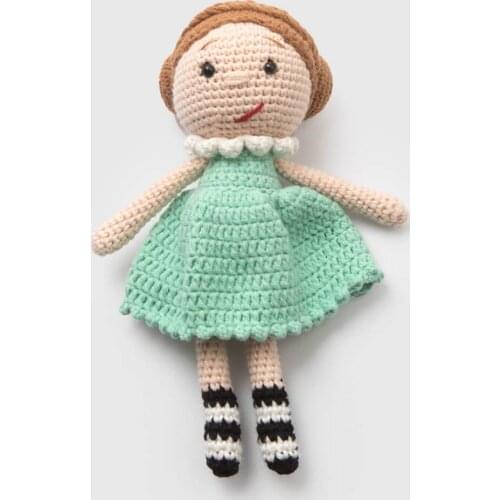 100% Cotton Amigurumi Green Baby For Girls, Knitted Fully Hand And Organic Ropes