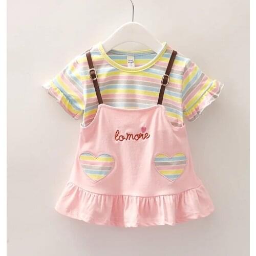 Toddler Girls Clothes Summer Cute Baby Infant Cartoon Dresses for Girls Kids Cute Strap Dress Fashion Girls Stripe Pleated Dress