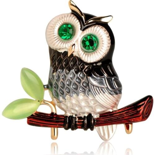 FUNMOR Vivid Big Eyes Owl Shape Brooch Gold Color Enamel Multi Color Bird Brooches Pins Opal Crystal Women Kid Animal Suit Badge