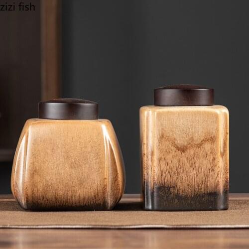 Kiln Change Ceramic Jar Tea Caddy Moisture-proof Sealed Tank Storage Tank Home Food Storage Box Candy Jar Tea Tins Tea Container