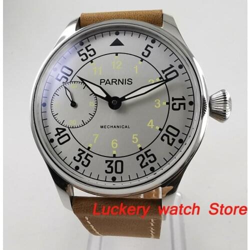 Parnis 44mm classic mens watch white dial 6497 hand winding movement-PM10