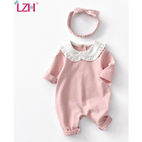 LZH 2021 Newborn Baby Girls Climbing Clothes New Polka Dot Purse Collar Infant Kids Romper Cute Childrens Clothes Kid Bodysuit
