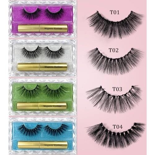 Flash girl High Quality 1pair 5D mink Magnetic Eyelashes Luxury crystal box Magnetic Liquid Eyeliner Magnetic False E
