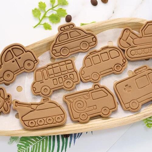 Cute Cartoon Car 3D Cookie Cutters Biscuit Stamp Mold Plunger DIY Baking Mould Cake Decoration Cookie Stencil Fondant Cutters