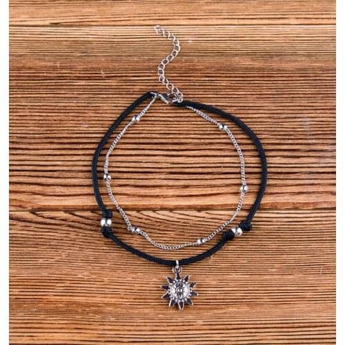 Alloy Elephant Sun Multi-layer Bead Chain Anklet