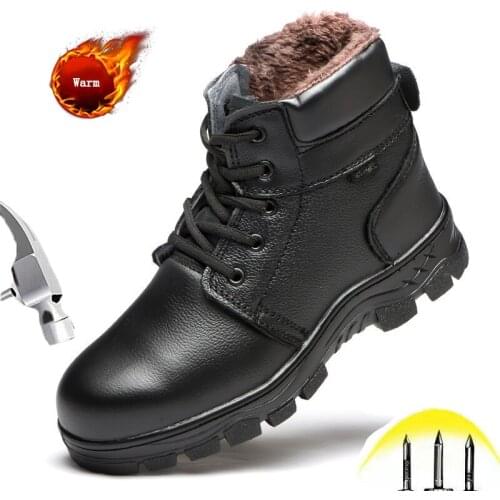 Men High-top Warm Safety Shoes Winter Anti-smashing Puncture Proof Steel Toe Leather Male Construction Protection Work Shoes
