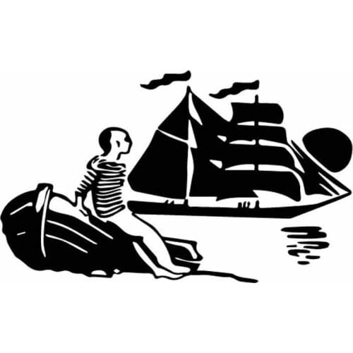 Fashion Boy Boating In The Ocean Decals High Quality Car Decoration Personality Pvc Waterproof Decals Black/white, 18cm*11cm