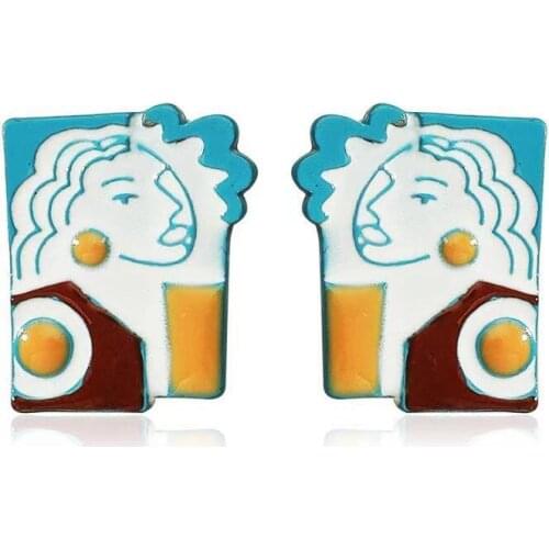 Irregular Metal Stud Earrings Colorful Graffiti Portrait Geometric Earrings Gift