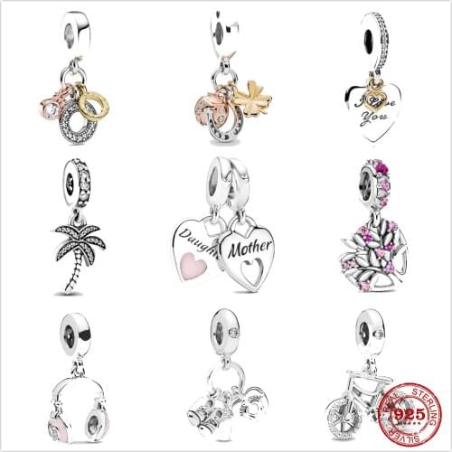 The new Coconut Tree Headset Ladybird fit the original Pandora Charm Silver 925 Bracelet with DIY Womens Jewelry