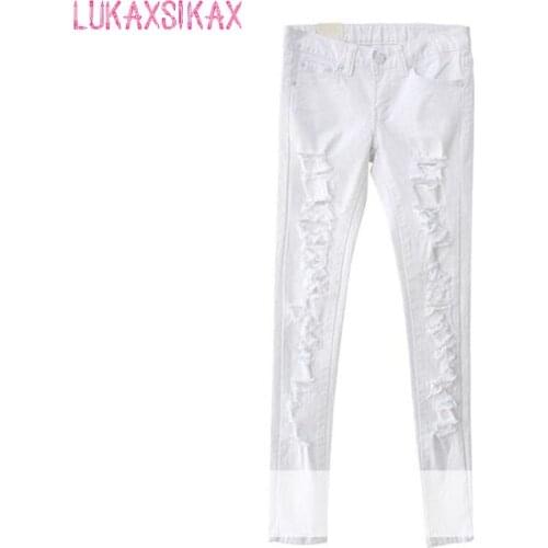 New spring autumn women jeans fashion american apparel plus size mom jeans tight ripped jeans for women streetwear long pants