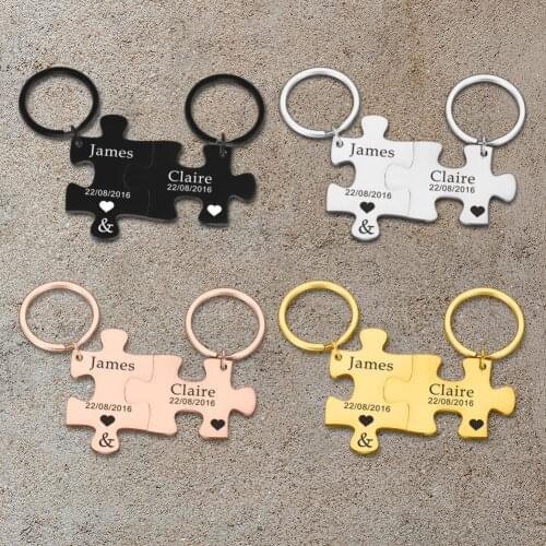 Paired Lover Anniversary Keychains Personalized Couple Keychain with Name Date Wedding Gift Original Keyring on Backpack Jewelry