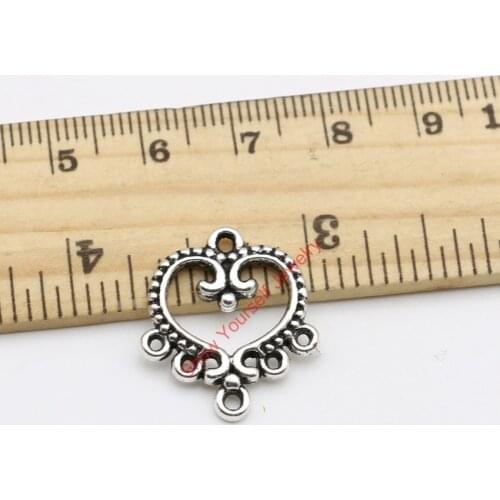 10pcs Antique Silver Plated Heart Connectors Charm Pendants for Jewelry Making Findings Accessories DIY Handmade Craft 21x19mm