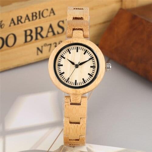 Simple Fashion Wooden Exquisite Ladies Bracelet Causal Women Watches Quartz Analog Clock Adjustable Full Bamboo Band Wristwatch