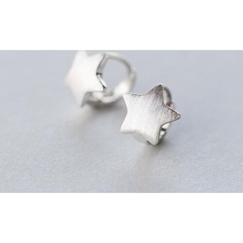 Real. 925 sterling silver matte Star Huggie hoop Earrings 11mm GTLE988