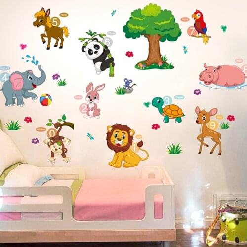[shijuekongjian] Elephant Lion Tiger Deer Horse Wall Stickers DIY Animal Tree Mural Decals for Kids Rooms Nursery Decoration