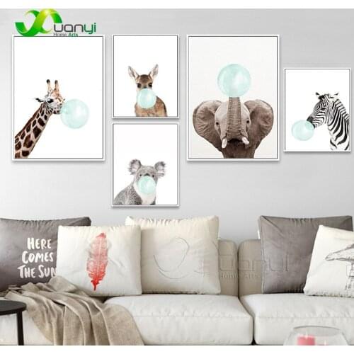Nordic Animal Balloon Canvas Wall Painting Animal Wall Art Canvas Cuadros Decoration Poster And Prints For Baby Room Unframed