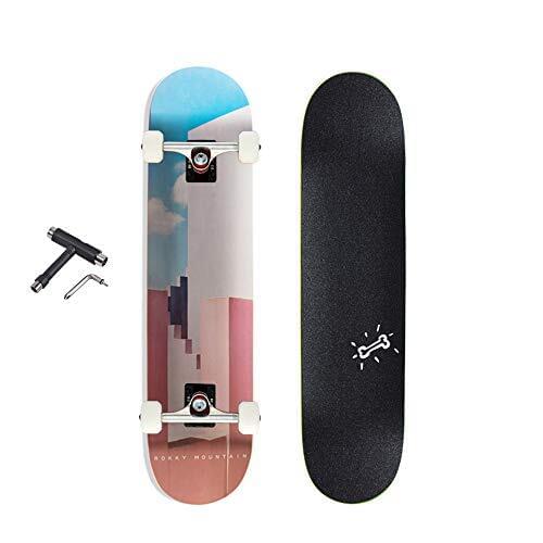 Skateboard, 31" Complete PRO Skateboard, 7 Layer Canadian Maple Wood Double Kick Tricks Skate Board Concave Design for Beginner