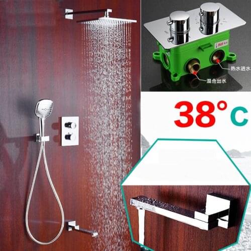 Bathroom Shower Faucet Brass Embedded Thermostatic control switch mixing valve taps Concealed Tub three function Shower sets SS1