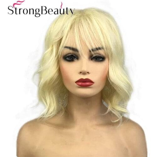StrongBeauty Short Wavy Synthetic Women Wigs Natural Medium Length Blonde/Red/Black Hair Capless Wig 6 Colors