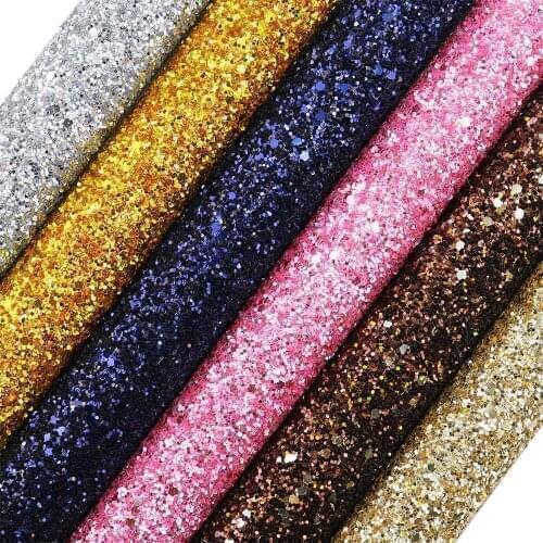 30x134cm Roll Silver Gold Chunky Glitter Fabric Leather For Bows Handbags Earring Home Decorative DIY AY126
