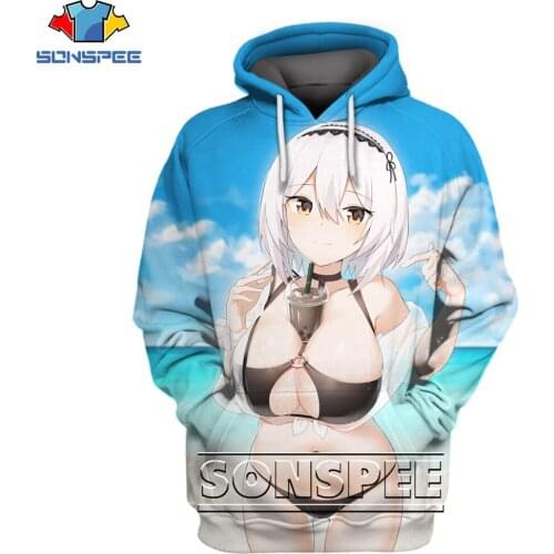 SONSPEE 3D Anime Game Azur Lane Bikini Court Dress Print Hoodie Otaku Fleet Sea Battle Loose Oversized Temptation Cartoon Hoodie