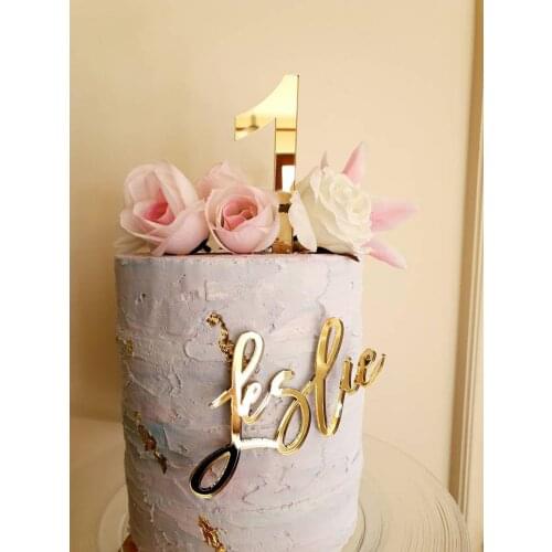 Script Wording Name Cake Charm and Number topper, Mirror Acrylic, Cupcake Topper,Personalized Happy Birthday Cake Topper